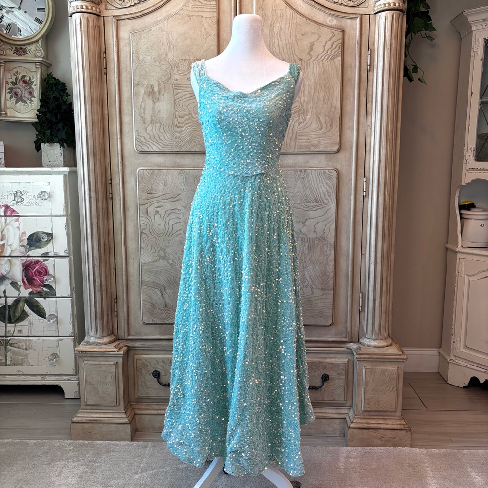 NEW Aqua Prom Dress, Aqua Dress, Maxi Dress, Sequin Dress, NWOT-Size 12